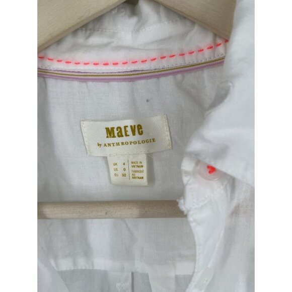 Maeve by Anthropologie Semi Sheer Pineapple Embroidered Blouse White Size 0 - Picture 3 of 5